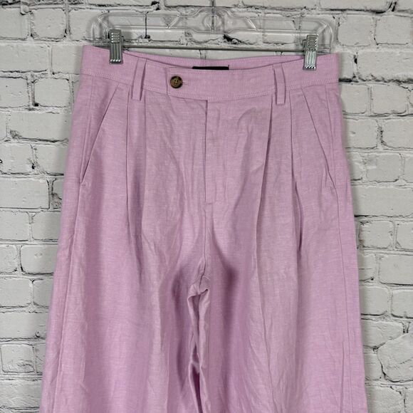 Banana Republic Linen Blend Wide Leg Pleated Trouser Pants Women 6 Pink Lavender - Picture 4 of 12